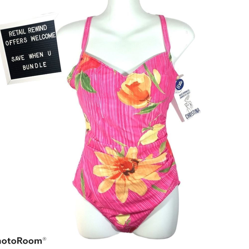 Christina  One Piece Pink Floral Swimsuit. Sz. 14